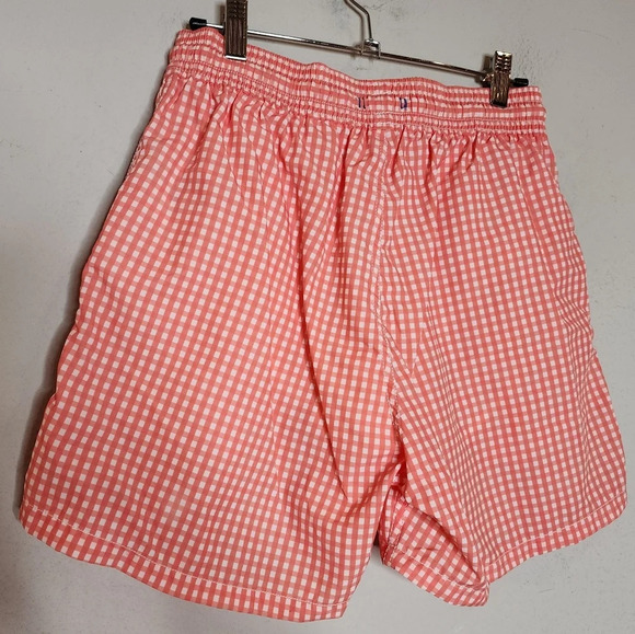Solid & Striped classic coral Orange/White gingham swim trunks. Men's size small - Picture 10 of 15
